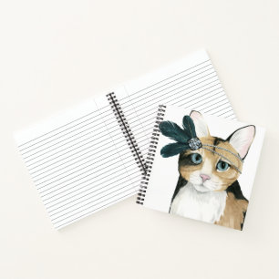 Downton Cat Bejeweled With Feathers Notebook
