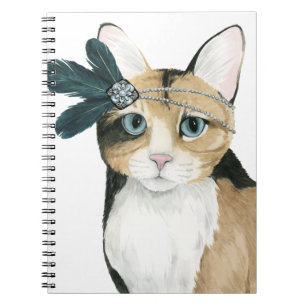 Downton Cat   Bejeweled With Feathers Notebook