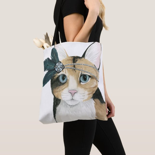Downton Cat | Bejeweled With Feathers Tote Bag (Close Up)