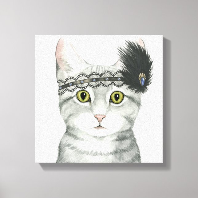Downton Cat | Bejeweled With Lace Canvas Print (Front)