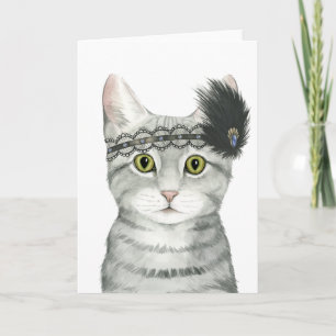 Downton Cat   Bejeweled With Lace Card