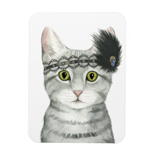 Downton Cat   Bejeweled With Lace Magnet