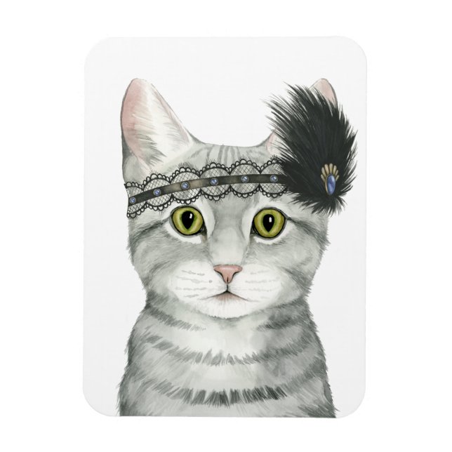 Downton Cat | Bejeweled With Lace Magnet (Vertical)