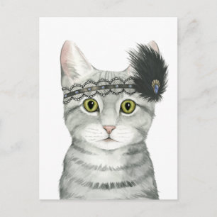 Downton Cat   Bejeweled With Lace Postcard