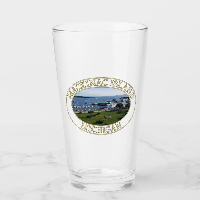 Downtown and Harbour at Mackinac Island, Michigan Glass (Front)