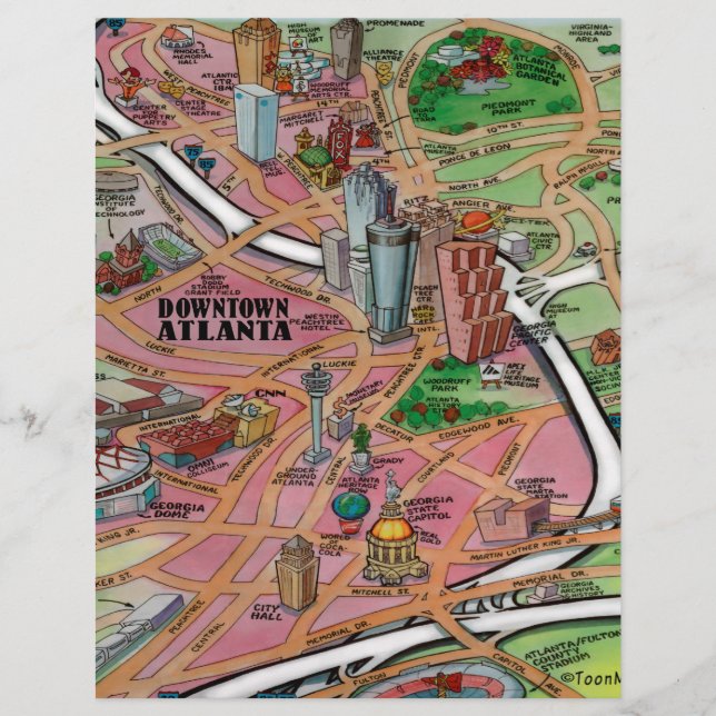 Downtown Atlanta Georgia Cartoon Map (Front)