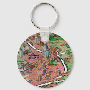 Downtown Atlanta Georgia Cartoon Map Key Ring