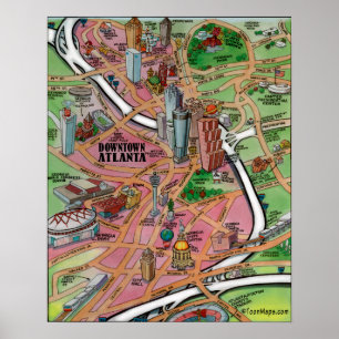 Downtown Atlanta Georgia Cartoon Map Poster