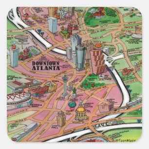 Downtown Atlanta Georgia Cartoon Map Square Sticker