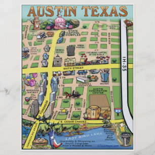 Downtown Austin Texas Cartoon Map Flyer