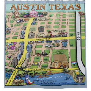 Downtown Austin Texas Cartoon Map Shower Curtain
