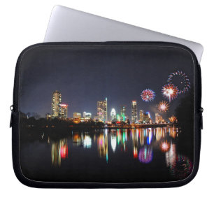 Downtown Austin Texas Night Skyline Fireworks Laptop Sleeve