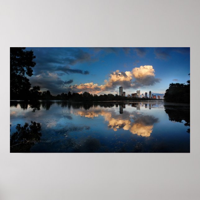Downtown Austin Texas Skyline Sunset Ladybird Lake Poster (Front)