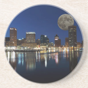 Downtown Baltimore Maryland Dusk Skyline Moon Coaster