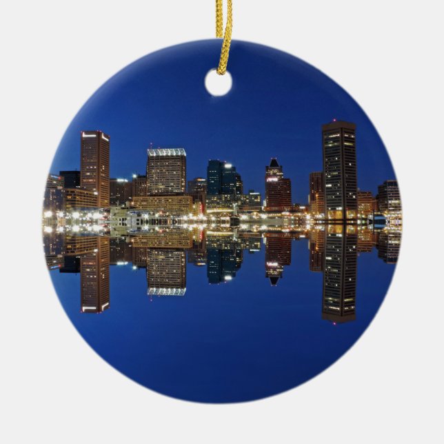 Downtown Baltimore Maryland Dusk Skyline Reflectio Ceramic Tree Decoration (Front)