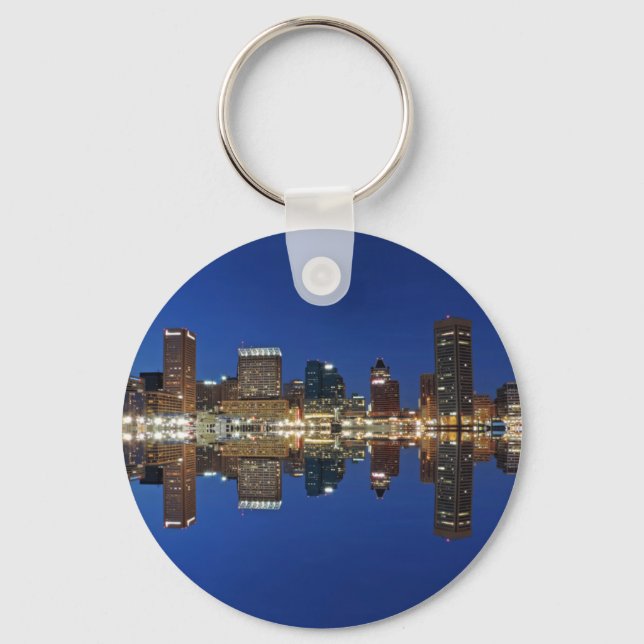Downtown Baltimore Maryland Dusk Skyline Reflectio Key Ring (Front)