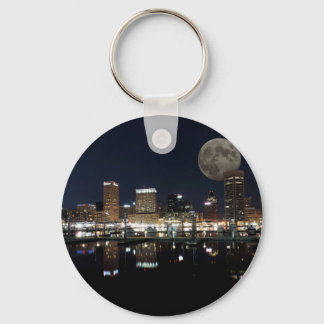 Downtown Baltimore Maryland Night Skyline Moon Key Ring