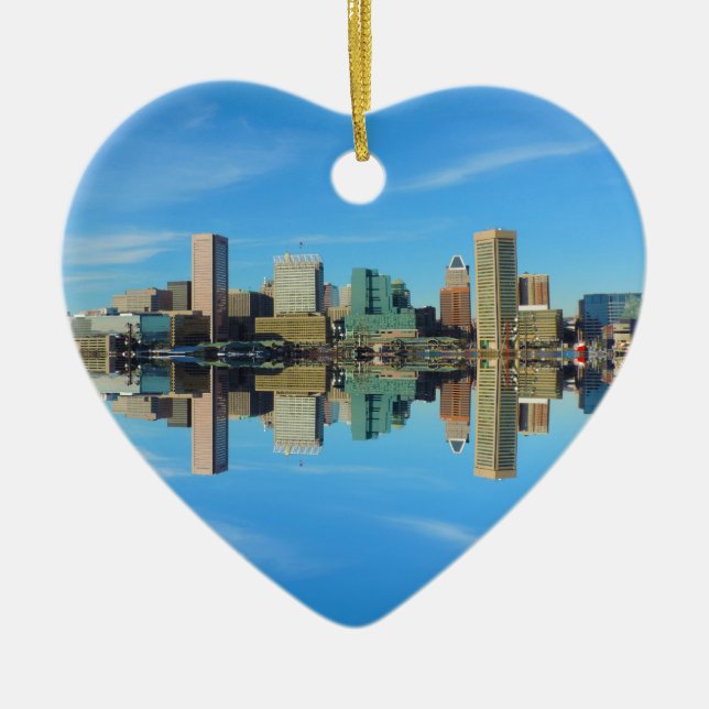 Downtown Baltimore Maryland Skyline Reflection Ceramic Tree Decoration (Front)