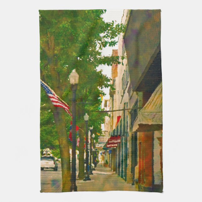 Downtown Bristol on Tennessee Side Tea Towel (Vertical)