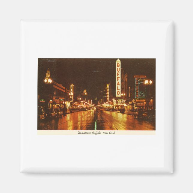 Downtown Buffalo NY at Night Vintage Magnet (Front)