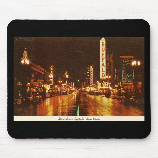 Downtown Buffalo NY at Night Vintage Mouse Mat (Front)