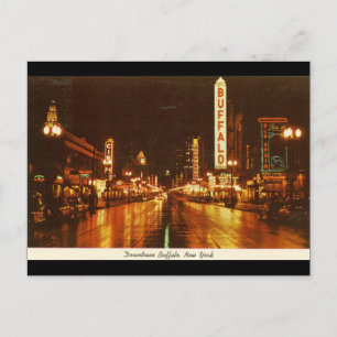 Downtown Buffalo NY at Night Vintage Postcard