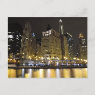Downtown Chicago on the Chicago River at Night Postcard