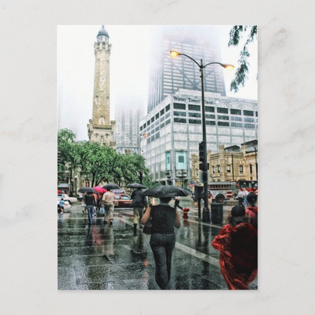 Downtown Chicago Rainy Day Postcard (Front)