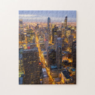 Downtown Chicago skyline at dusk Jigsaw Puzzle
