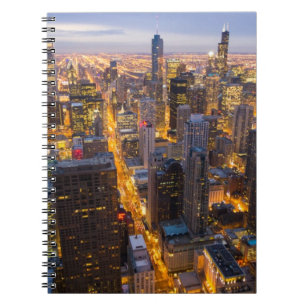 Downtown Chicago skyline at dusk Notebook