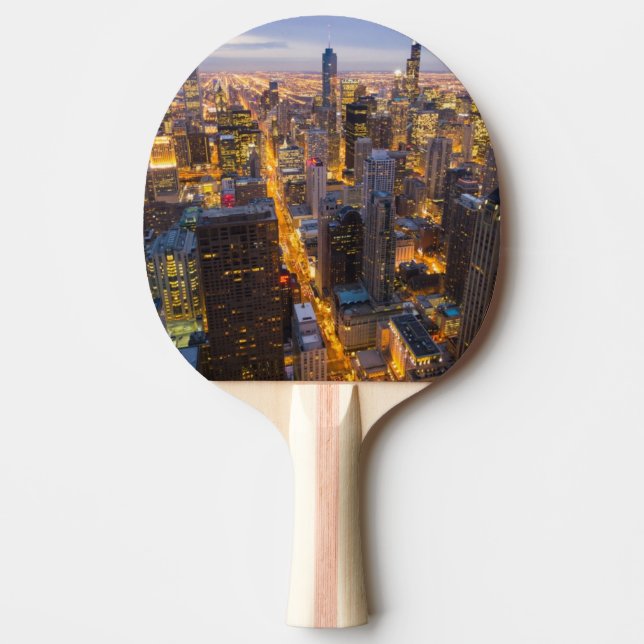 Downtown Chicago skyline at dusk Ping Pong Paddle (Front)
