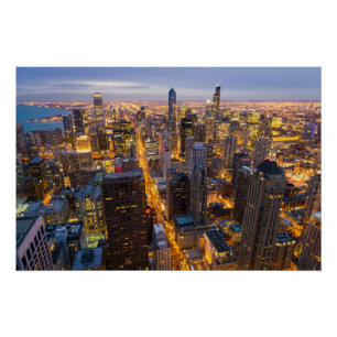 Downtown Chicago skyline at dusk Poster