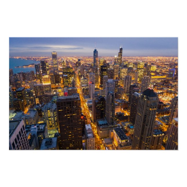 Downtown Chicago skyline at dusk Poster (Front)
