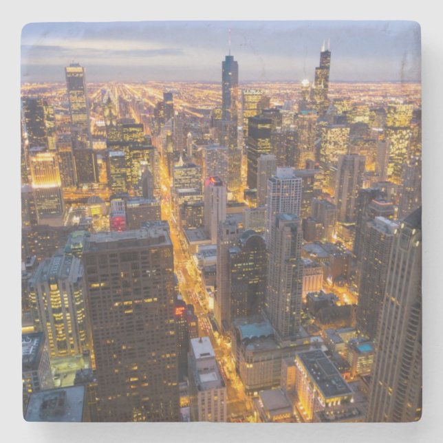 Downtown Chicago skyline at dusk Stone Coaster (Front)