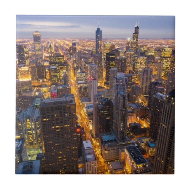 Downtown Chicago skyline at dusk Tile (Front)