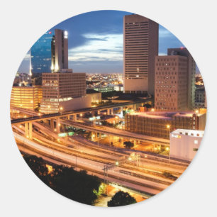 Downtown City View Classic Round Sticker