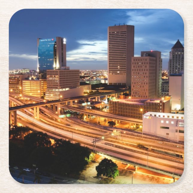 Downtown City View Square Paper Coaster (Front)