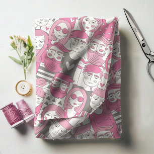Downtown Crowd Faces Pink ID494 Fabric