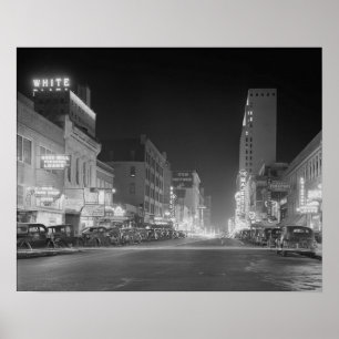 Downtown Dallas At Night, 1942. Vintage Photo Poster