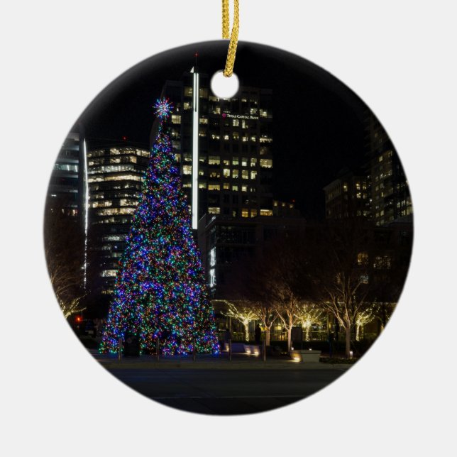 Downtown Dallas Christmas Ceramic Tree Decoration (Front)