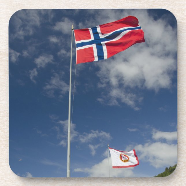 Downtown historic port area of Bergen wth flags Coaster (Front)