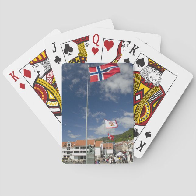 Downtown historic port area of Bergen wth flags Playing Cards (Back)