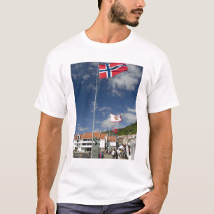 Downtown historic port area of Bergen wth flags T-Shirt