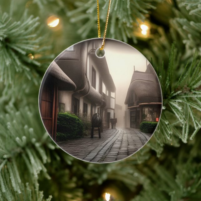 Downtown Hobbiton on a Foggy Day Ceramic Tree Decoration (Tree)