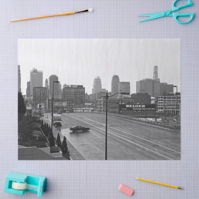 Downtown Kansas City, Missouri Black & White Photo Tissue Paper (Craft)