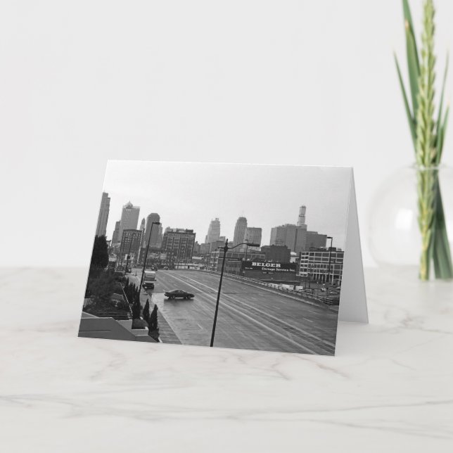 Downtown Kansas City Skyline–Black and White Photo Card (Front)