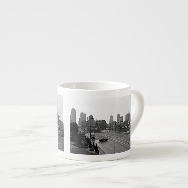 Downtown Kansas City Skyline–Black and White Photo Espresso Cup (Front Right)