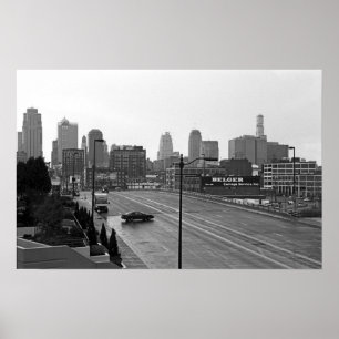 Downtown Kansas City Skyline–Black and White Photo Poster