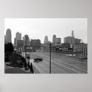 Downtown Kansas City Skyline–Black and White Photo Poster