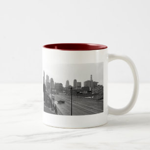Downtown Kansas City Skyline–Black and White Photo Two-Tone Coffee Mug